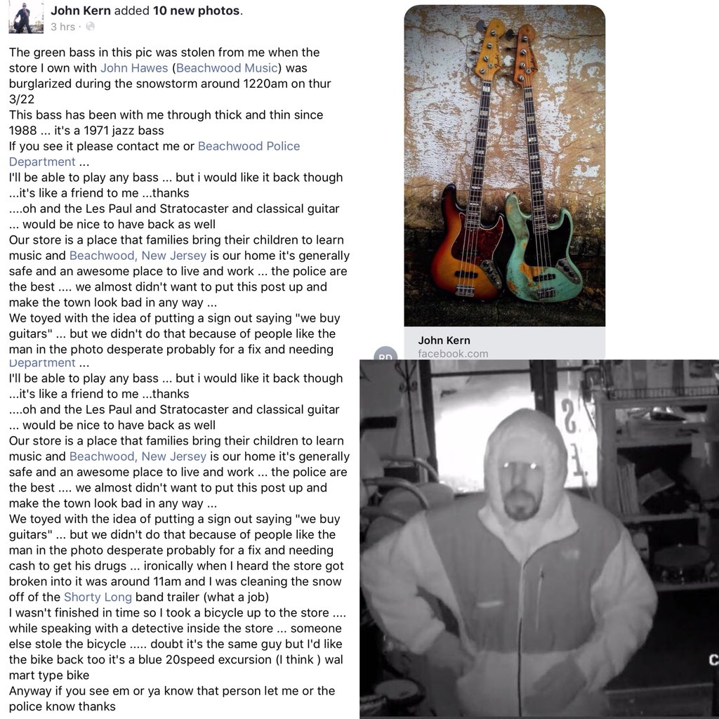 BL BERZERKERS!!! BL BRETHREN JOHN KERN Who I’ve known &amp; Been in a band w/During The High School KEG PARTY YEARS just had his MUSIC STORE Robbed in BEACHWOOD,NJ - pictured is the SUSPECT-Any Info Contact BEACHWOOD POLICE or BEACHWOOD MUSIC-THANKS BL FAMILY!