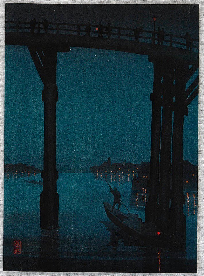 Kobayashi Eijiro, High Bridge, Japan, woodblock print, 1930s