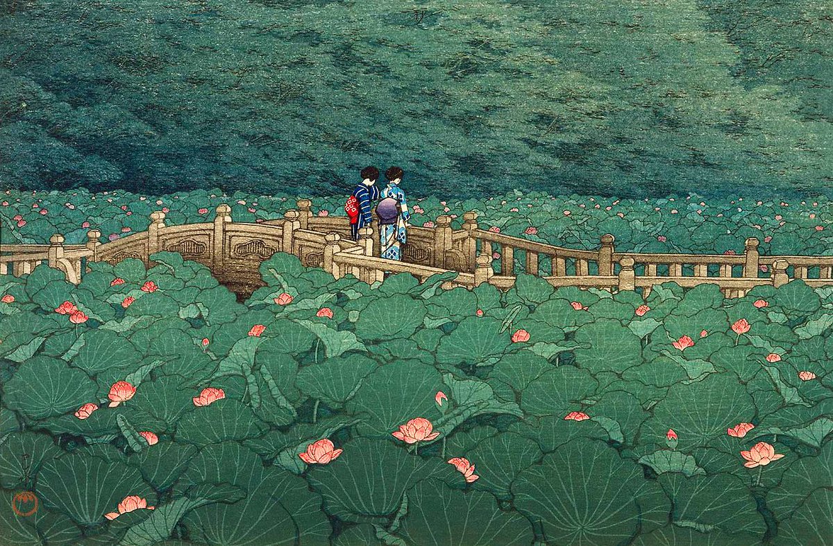 the pond at benten shrine in shiba - 1929 - kawase hasui - woodblock 27.3 x 39.8 cm