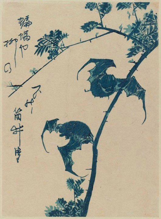 Utagawa Hiroshige (歌川 広重), also Andō Hiroshige ( 安藤 広重; 1797 – 12 October 1858)- Bats, n.d.