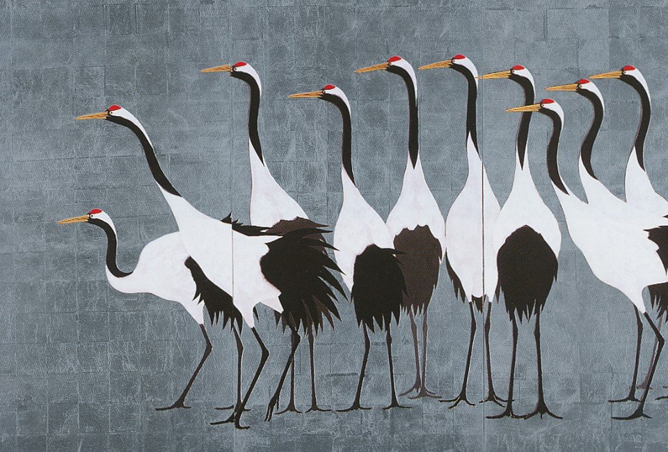 群鶴図 Cranes, 1988 by 加山 又造 Kayama Matazo (1927-2004)