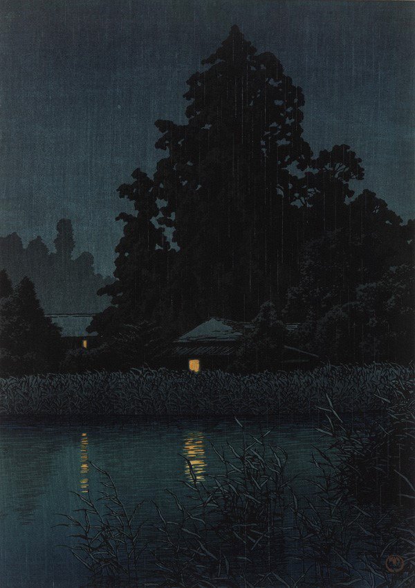 Kawase Hasui, Night Rain at Omiya, Japan, 1930, woodblock print