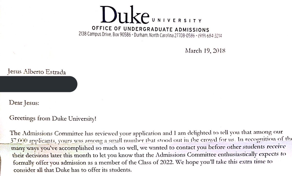 jejemine_22's tweet photo. This is truly an unexpected blessing. To all undocumented students in the shadows, DARE TO DREAM; YOU CAN DO IT!!!!! #Duke2022 #Undocupower https://t.co/gixA9OgpsP