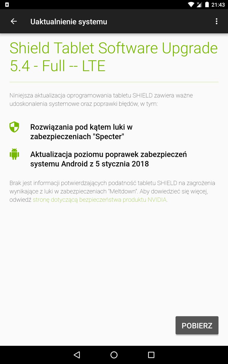 bruno_63's tweet photo. Premiera w 2014 z Androidem 4.4, rok 2018 Android 7.0 i ciągle dostaje aktualizacje brawo @nvidiashield #NvidiaShieldTablet https://t.co/M6nEK1OlYL