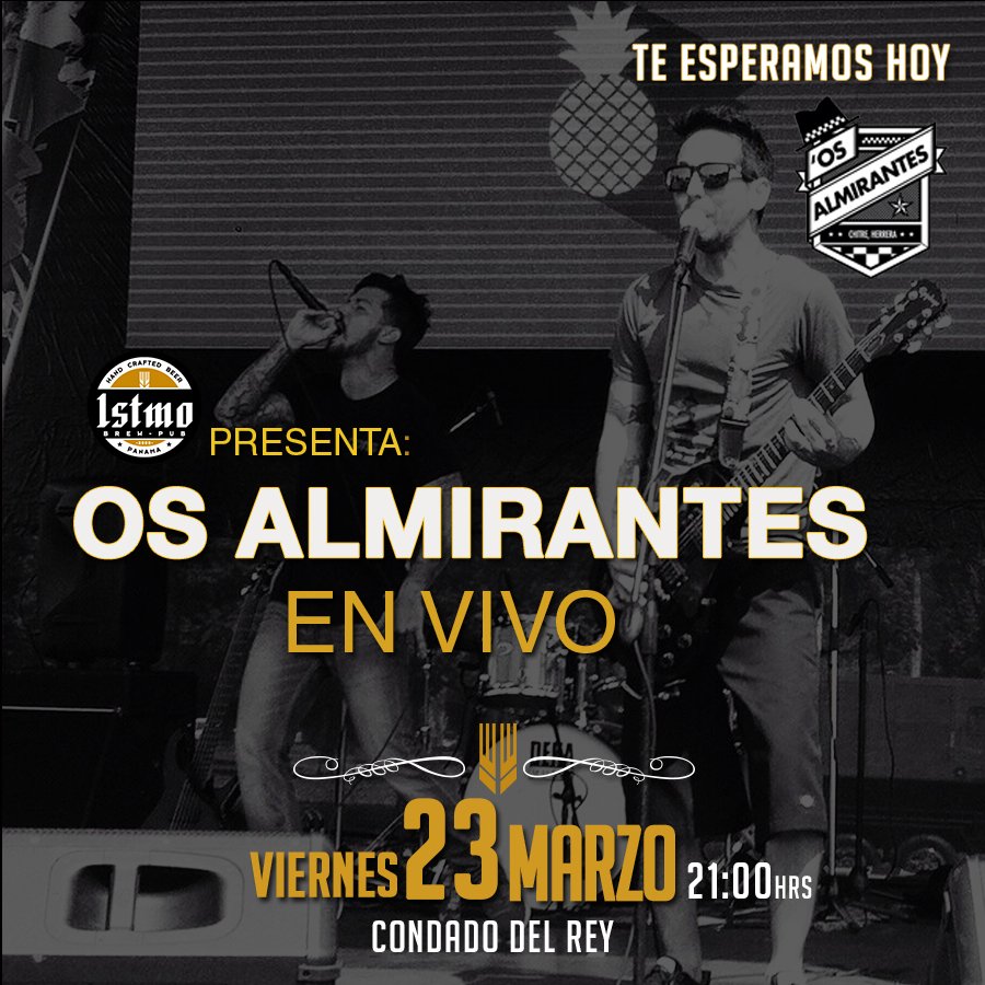 istmobrewpub's tweet photo. ¿Planes para hoy?
En #Istmo Condado del Rey tendremos una noche llena de música en vivo con @osalmirantes 🎸
Ven a rockear con tus panas 🍻
🚨 FREE COVER 🚨
#istmobrewpub #music #bandasenpanamá #party #fiestaenpanamá #birras #cervezaartesanal #TGIF #Viernes https://t.co/jrJFtNwFei