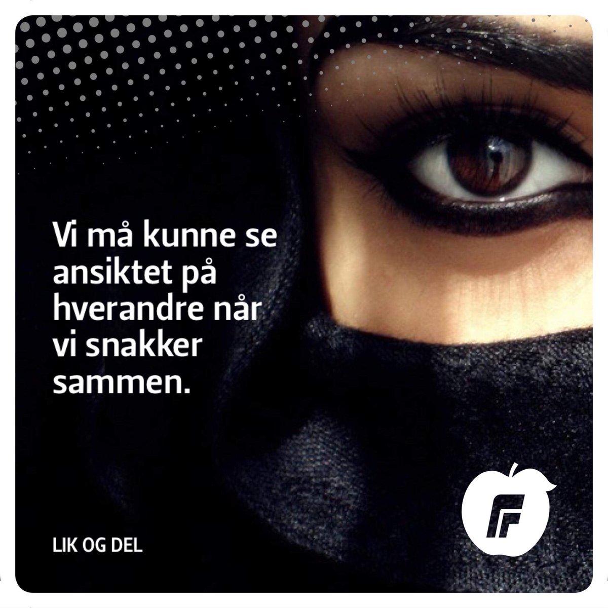 StangeFrP's tweet photo. Bør man kunne se ansiktet på den man snakker med i skole og barnehage? Med FrP i regjering innføres nasjonalt forbud mot ansiktsdekkende hodeplagg i barnehage og undervisningssammenheng. https://t.co/FZX3zTBF18 #Frihet #Trygghet #Handlekraft #Likestilling #FrP #StangeFrP https://t.co/tXo55IdHSj