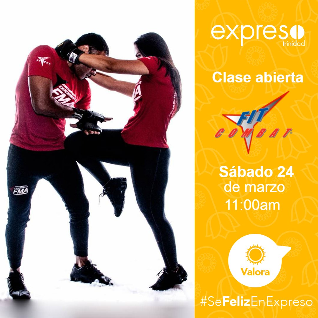 Este sábado 24 de marzo, ven a #ExpresoBaruta y #ExpresoTrinidad y disfruta de una clase gratuita de <a href="/fitcombat/">fitcombat</a>. Así es a las 9:00am en el #ExpresoBaruta y a la 1:00pm en #ExpresoTrinidad ¡No te lo pierdas! Comparte y #SeFeliz #EnExpreso #UnLugarParaTi