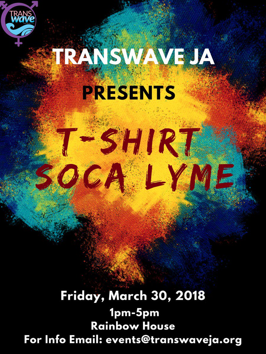 TransWaveJA's tweet photo. Come out for our t-shirt soca lyme on Friday, March 30 at 1 pm. Get ready to be creative. Bring a tshirt and design your best look  for your best fete. Prizes and surprises in store! #TransWaveJa #LymeTime #TransActive #TDOV2018 https://t.co/vXfvonlD9n
