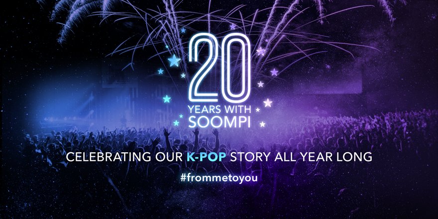 soompi's tweet photo. We're turning 20 today! #HappySoompiDay! 🎉 

Celebrate with us by sharing YOUR K-pop story with #FromMeToYou and keep an eye out for an upcoming Giveaway! 😉 https://t.co/DjBoX5rL7E
