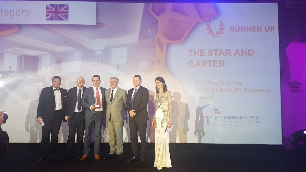 Runner-up of the RESIDENTIAL category is on the stage right now! Thumbs up for UK! #gypsumtrophy THE STAR AND GARTER, PM White Drylining, United Kingdom