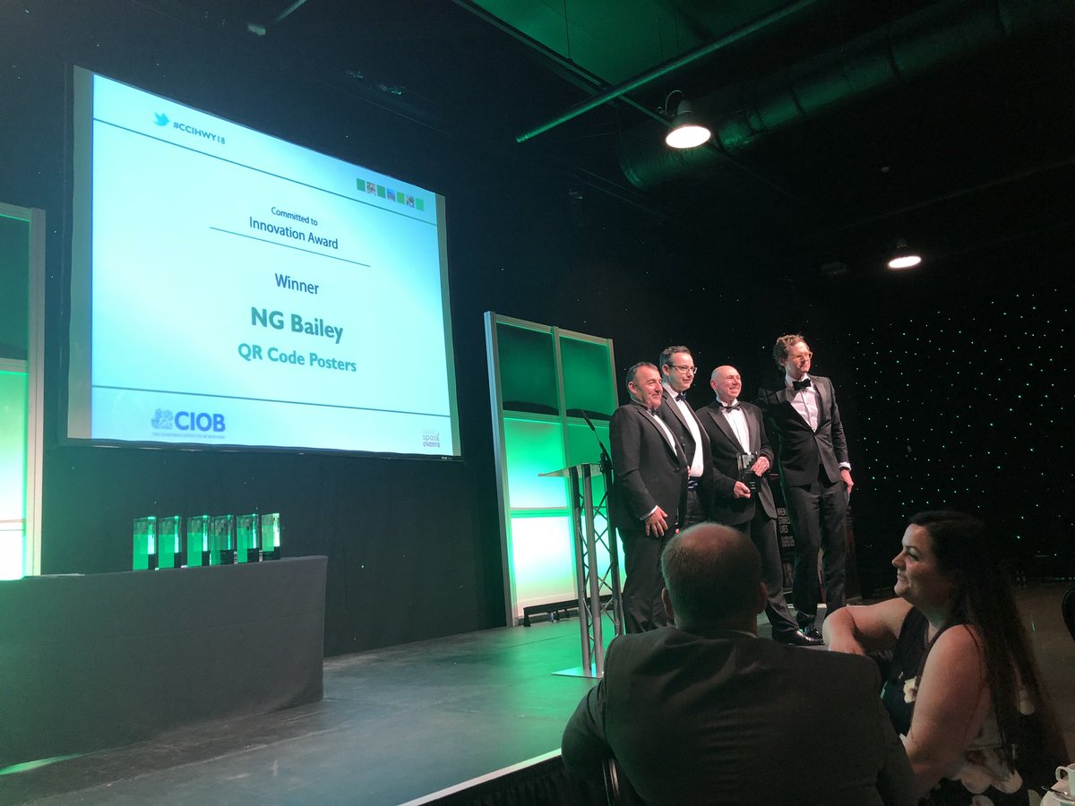 CCIHWYAwards's tweet photo. The Innovation Award sponsored by @lsswaste goes to @NGBaileyUK for the QR Code Posters! https://t.co/HXD5IRrDm5
