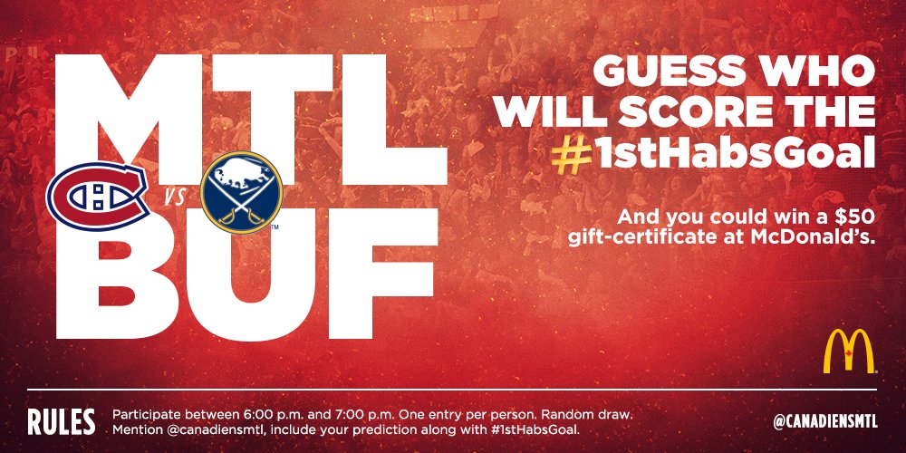 CanadiensMTL's tweet photo. Time for #1stHabsGoal with @McDoCanada !
https://t.co/Ok2Blh4RTe #GoHabsGo https://t.co/qSPYKqTZ6r