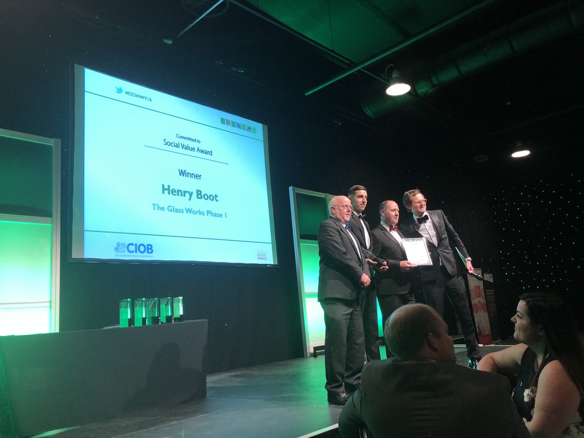 CCIHWYAwards's tweet photo. The Social Value Award sponsored by Soar Build is awarded to The GlassWorks Phase 1 @HenryBootPLC https://t.co/YYtb7thJca