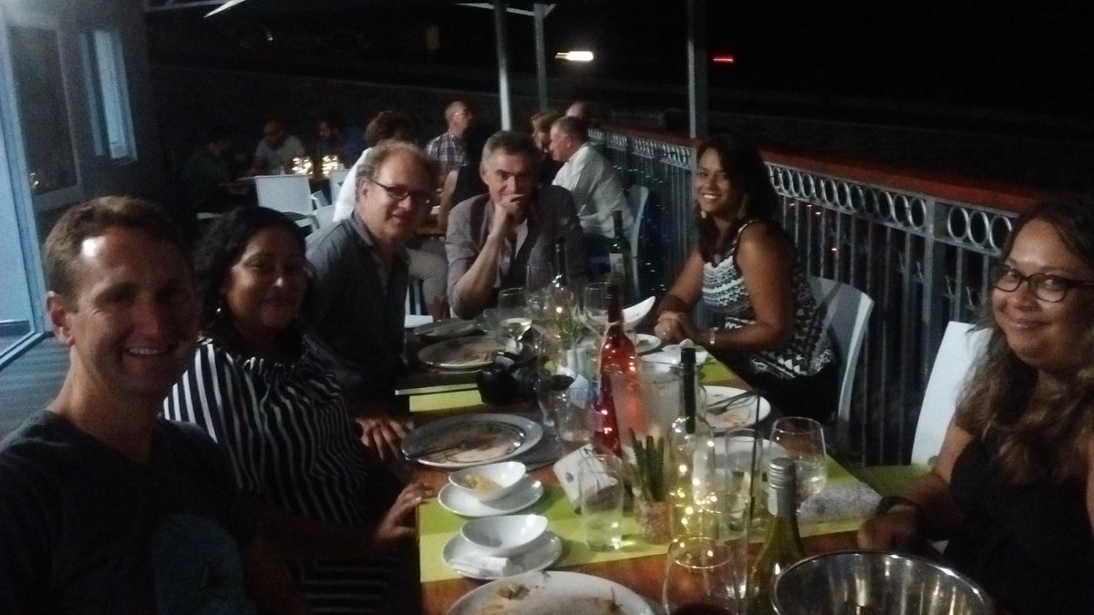 Visit_St_Helena's tweet photo. A very pleasant evening at Rosie's with @sthelenatourism team and @MarkofDartmoor @onanotherplane and @SpaethFlies https://t.co/uk1Plo7D3w