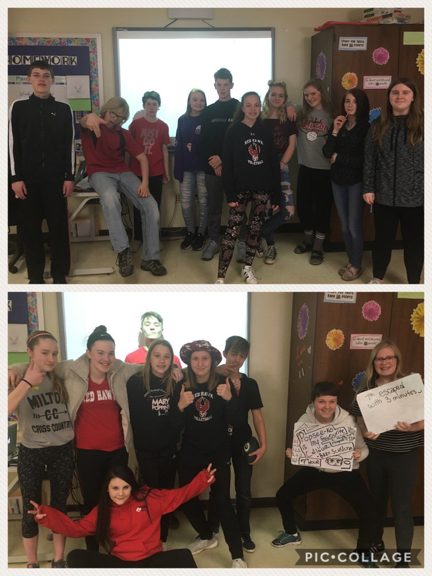 Mrs_Brando_math's tweet photo. What a great last day of learning before break. Math escape room. #teamwork #mathisfun @MMS_RedHawks  #MiltonPride https://t.co/BVwmEvozZm