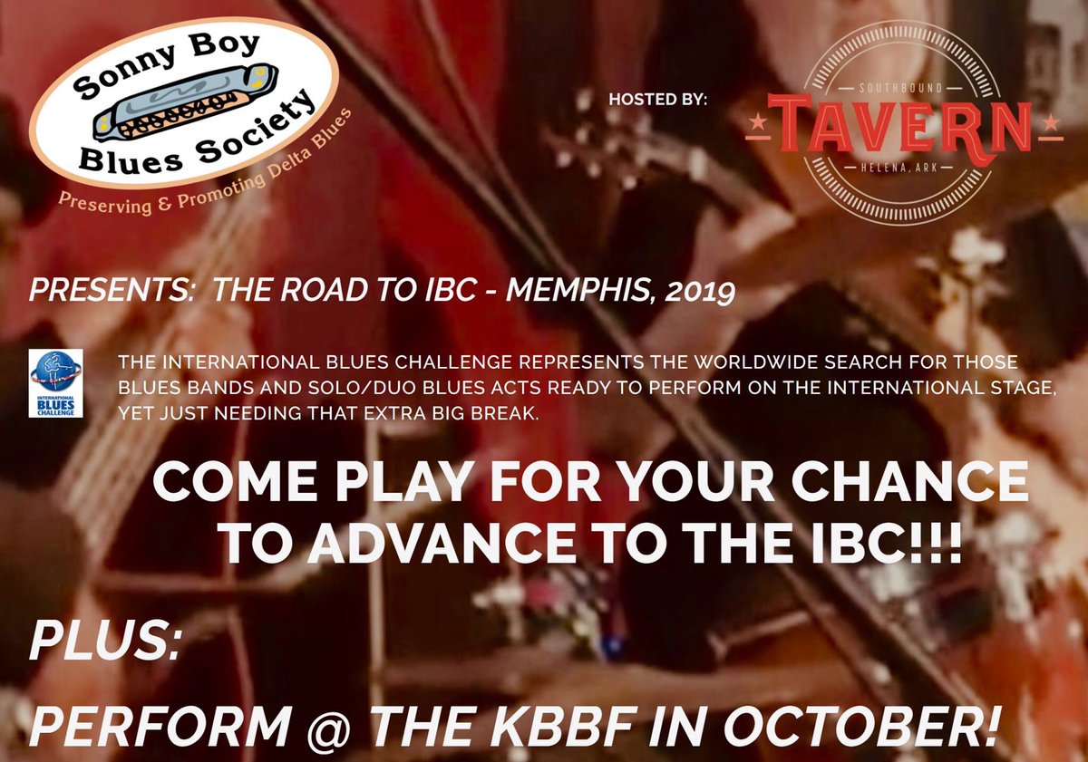 kingbiscuitfest's tweet photo. HUGE NEWS!!! We are excited to be hosting the Sonny Boy Blues Society Summer Blues Competition!!! Starting Saturday May 12th and running every 2nd Saturday thru August with the FINAL BATTLE of THE BANDS to take place in September. https://t.co/Ad051iIb8s