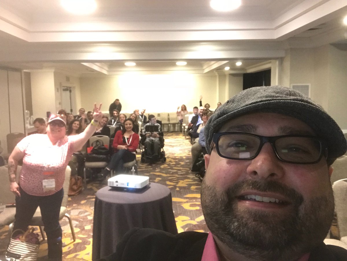 gerardkcohen's tweet photo. I don’t usually post these, but this group was really excited to participate in my VoiceOver selfie before my presentation #CSUNATC2018 #CSUN18
(Selfie with long distance rabbit ears) https://t.co/YEfZ0qmOz9