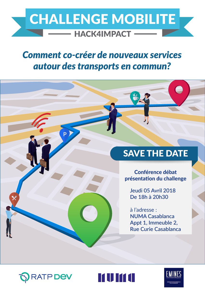 Le domaine de la mobilité vous intéresse?
Le #HACK4IMPACT est là pour améliorer le quotidien du voyageur.
Assistez à la conférence-débat avec @GroupeRATP Dev, <a href="/Emines/">Emine Sağıroğlu</a> et <a href="/NUMA_Casa/">NUMA Casablanca</a> pour en savoir plus.
Les inscriptions sont ouvertes ratpdev.selecteev.io 
#RATPDev #Numa #EMINES