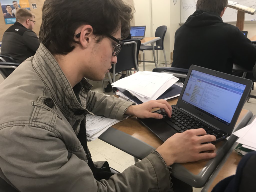 PSwithAmy's tweet photo. #APCompScience students coding to develop an app for an ice cream parlor! I’ll take chocolate in a cup! #MaximizingPotential https://t.co/nPWcND4r1p
