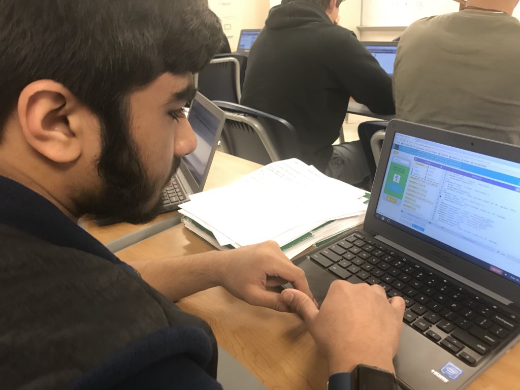 PSwithAmy's tweet photo. #APCompScience students coding to develop an app for an ice cream parlor! I’ll take chocolate in a cup! #MaximizingPotential https://t.co/nPWcND4r1p