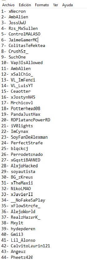 UHCPendex's tweet photo. Esta es la lista oficial de UHCPendex

No se aceptaran mas jugadores.

Si cambiaron su nick diganlo ahora, no realiaran cambios a ultima hora https://t.co/4lMviY96Jt