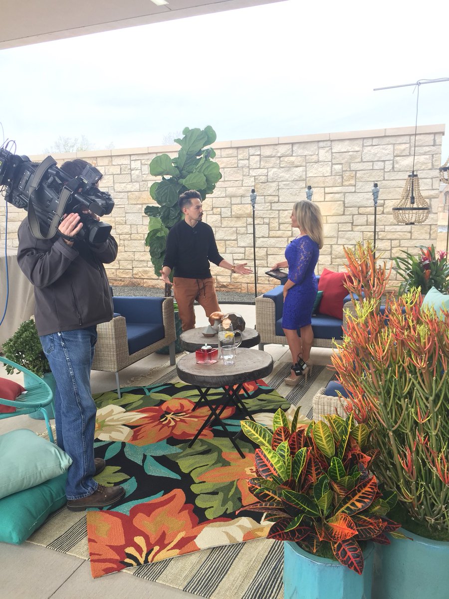 <a href="/NYDesignGuy/">Tyler Wisler</a> worked his magic on  the <a href="/kfor/">KFOR</a> patio. Thanks <a href="/tikibrand/">TIKI® Brand</a>, <a href="/AtHomeStores/">At Home</a> &amp; Calvert’s for helping pretty up the space. Come hear Tyler’s tips to bring spring to your home at #OKCHomeShow this weekend!