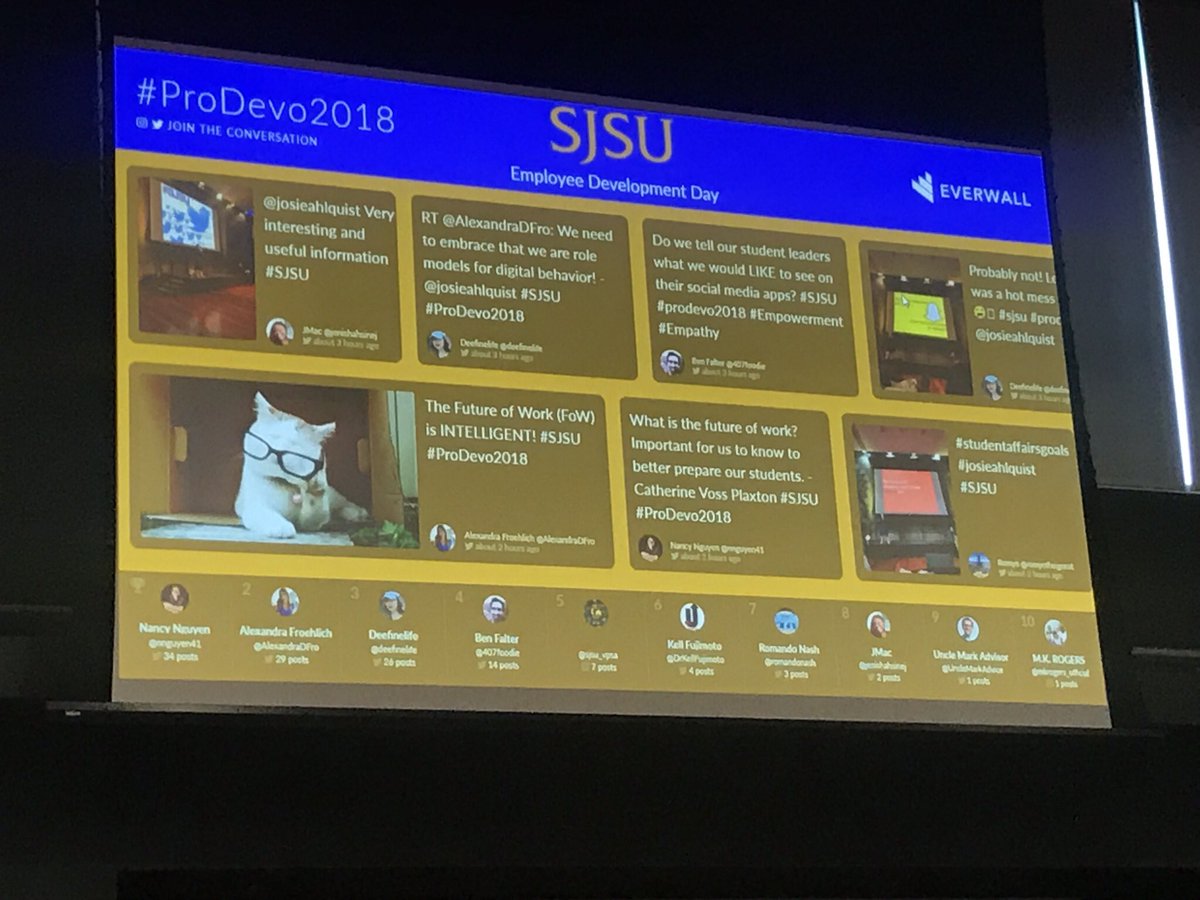 josieahlquist's tweet photo. Shout out to the San Jose State Division of Student Affairs &amp; Enrollement Management for having me as your professional development day keynote! Loved your willingness to explore digital engagement and leadership. 
#prodevo2018 #sjsu #highered https://t.co/hRTOg1Gjku