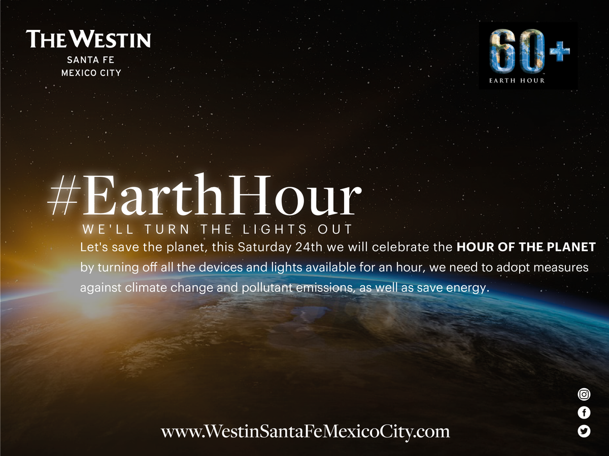 Let´s save the planet, this saturday 24th we will celebrate the #HOUROFTHEPLANET by turning off all the devices and lights available for an hour, we need to adopt measures against climate change and pollutant emissions, as well as save energy