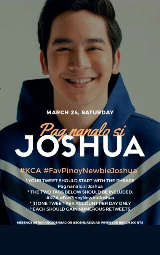 TitaJoshLia's tweet photo. What a nice saturday to wake up to overflowing good reviews for @iamjoshuagarcia's performance on TGS. Last few hours of voting mga anak! 

Pag nanalo si Joshua, magpapasalamat tayo sa lahat ng tumulong. 

#KCA #FavPinoyNewbieJoshua https://t.co/IvxrPoELsI