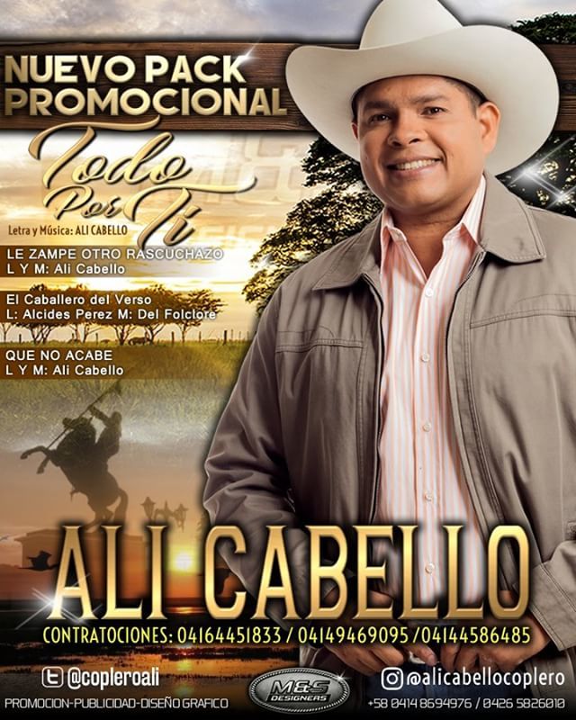 PRESENTAMOS LO NUEVO DE 
ALI CABELLO
#TodoPorTi
@alicabellocoplero
@copleroali
DESCARGALO: 
bit.ly/PromocionalesA… - Tema: TODO POR TI .- L y M: Ali Cabello * LE ZAMPE OTRO RASCUCHAZO .- L Y M: Ali Cabello * QUE NO ACABE .
 L Y M: Ali Cabello * El Caba… ift.tt/2G4UdmI