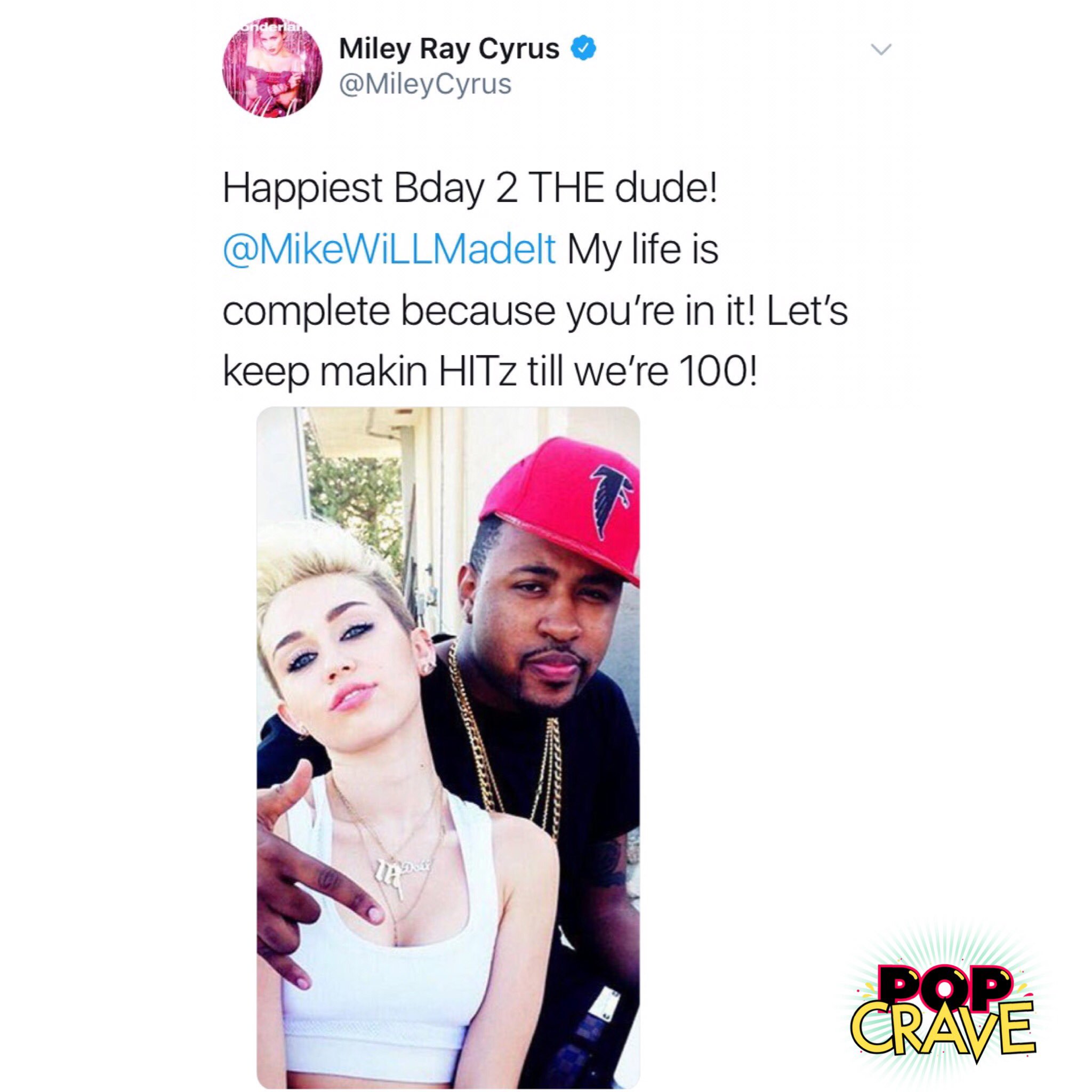 Miley Cyrus wishes \Bangerz\ producer Mike WiLL Made It a happy birthday: Let\s keep making HITS 