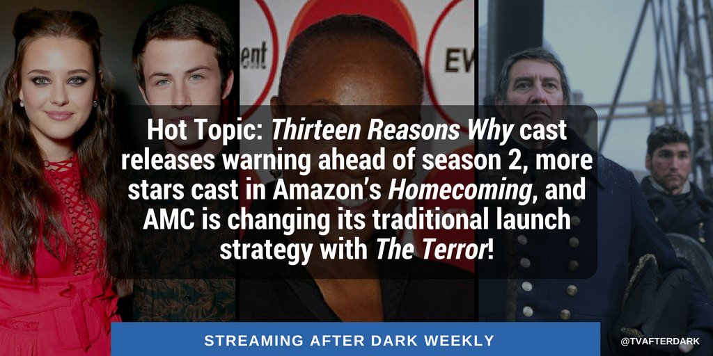 NerdeekLife's tweet photo. The cast of #ThirteenReasonsWhy including #DylanMinnette, #KatherineLangford, and #AlishaBoe release a new warning to air before season 2, casting news for #Amazon’s #Homecoming and much more in this week’s #StreamingAfterDark! #13RW https://t.co/joX6kEVknK https://t.co/uXY6767on5