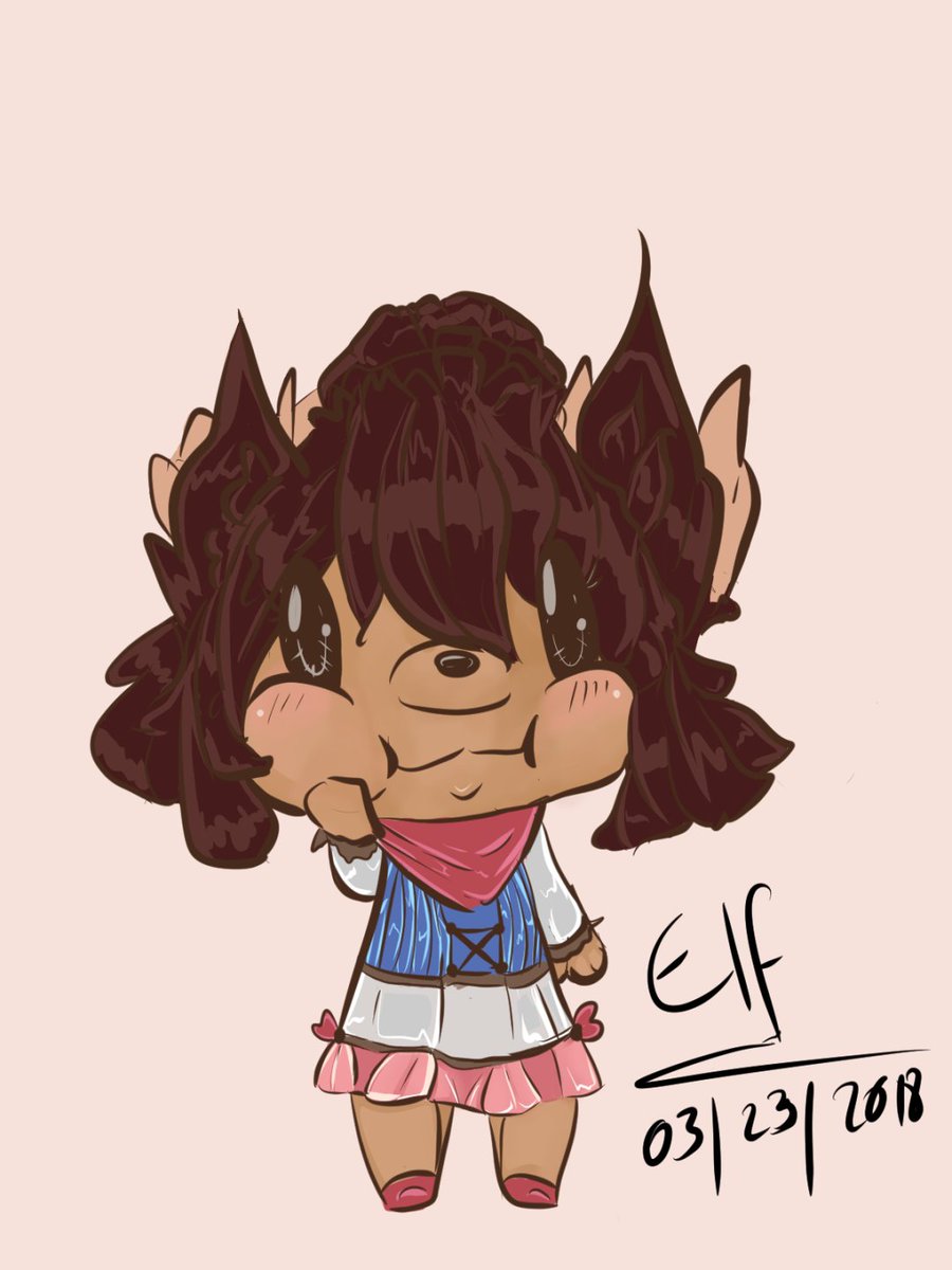 Elfieneon's tweet photo. For the lovely Monika I FINISHED IT!!!! 
I mean im super like the clothing i did for her though it's adorable~! hue hue~! those cheeks are life though :3 https://t.co/3QFxR0j7bx