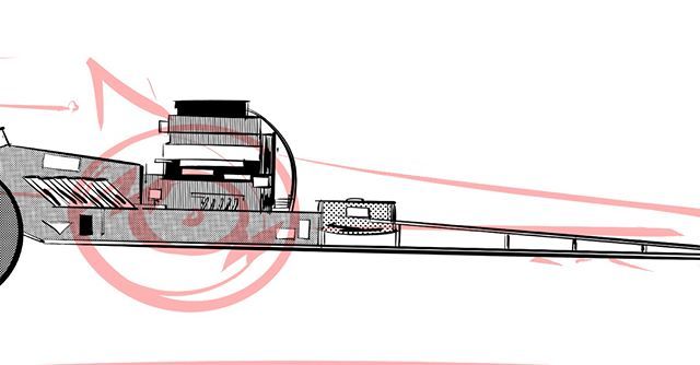 pcweenies's tweet photo. Here, I’m showing my super rough sketch against a finished piece of art for this dragster. Roughs are abstract. For my tightened drawings, especially when it comes to vehicles and buildings and the like, I always draw using references. #dragster #artproc… https://t.co/UrJcbqDcg0 https://t.co/yRTSC57o8l