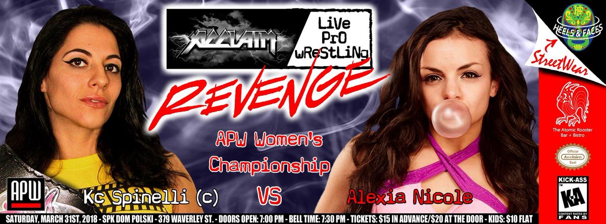 Acclaim_Pro's tweet photo. APW #WomensChampionship: @AlexxiaaNicole finally gets her #championship #rematch against the woman who stole the title from her before turning her back on her and the fans, @Kc_Spinelli in this high stakes #GrudgeMatch.
#Mar31st #Revenge
https://t.co/h6O7S8Aqf2 https://t.co/Dlaync62U8