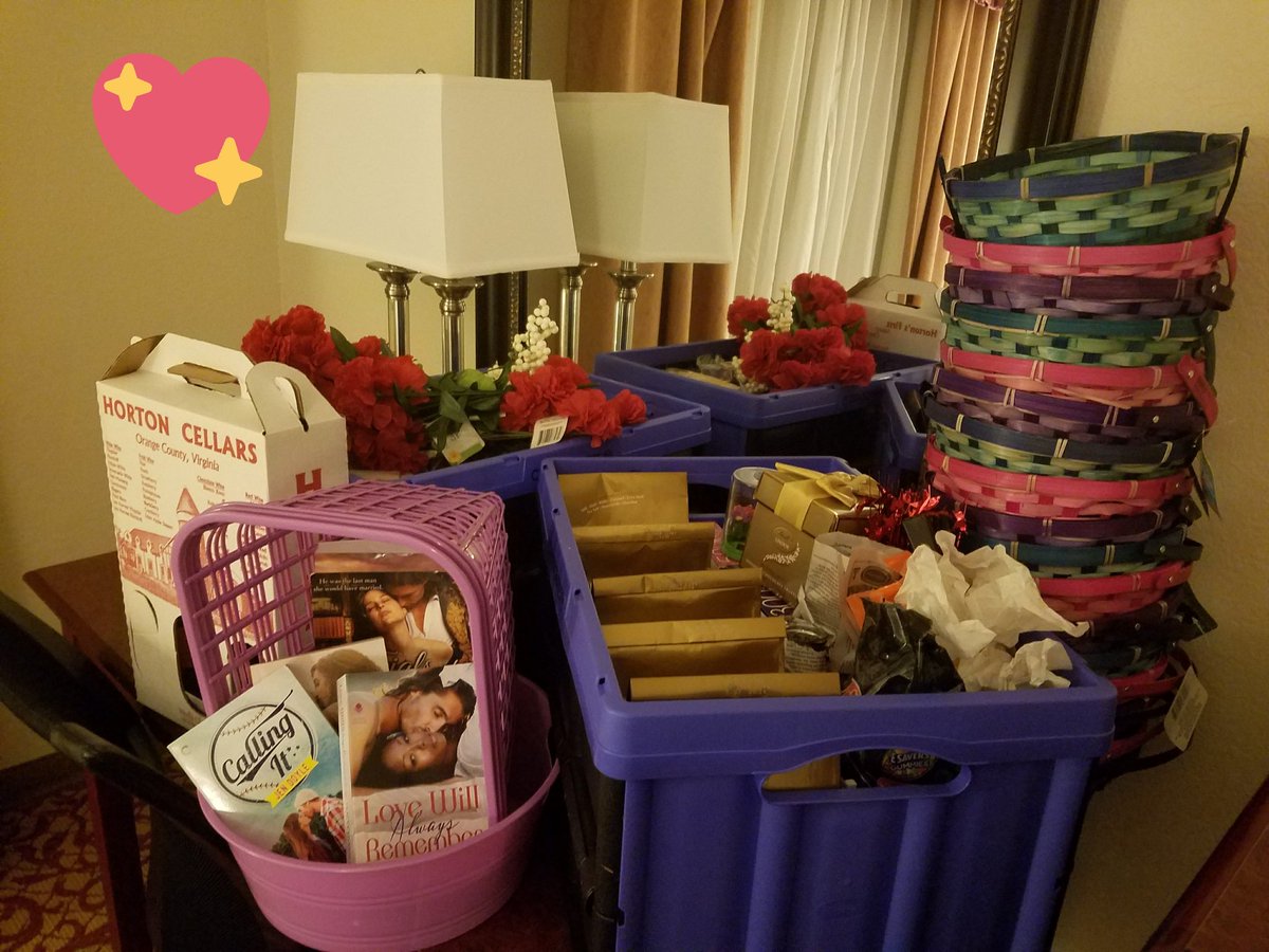 LoveFestSue's tweet photo. Why is my husband my hero? Because everything on the table (other than the books) he went and got for me today! He's awesome. #VABook2018 https://t.co/ZGt9RbbzTZ