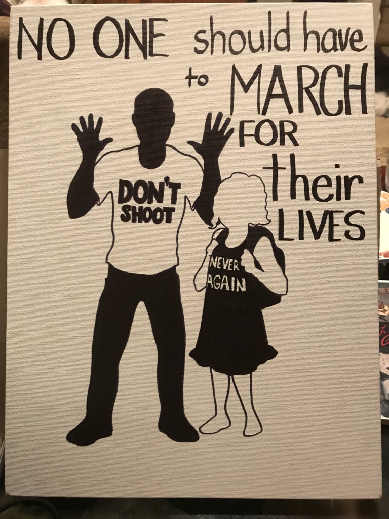 SilverSwearWolf's tweet photo. It’s hard to make signs for the #MarchForOurLives in the wake of another police shooting and not be influenced #BlackLivesMatter https://t.co/oOZQRghfI8