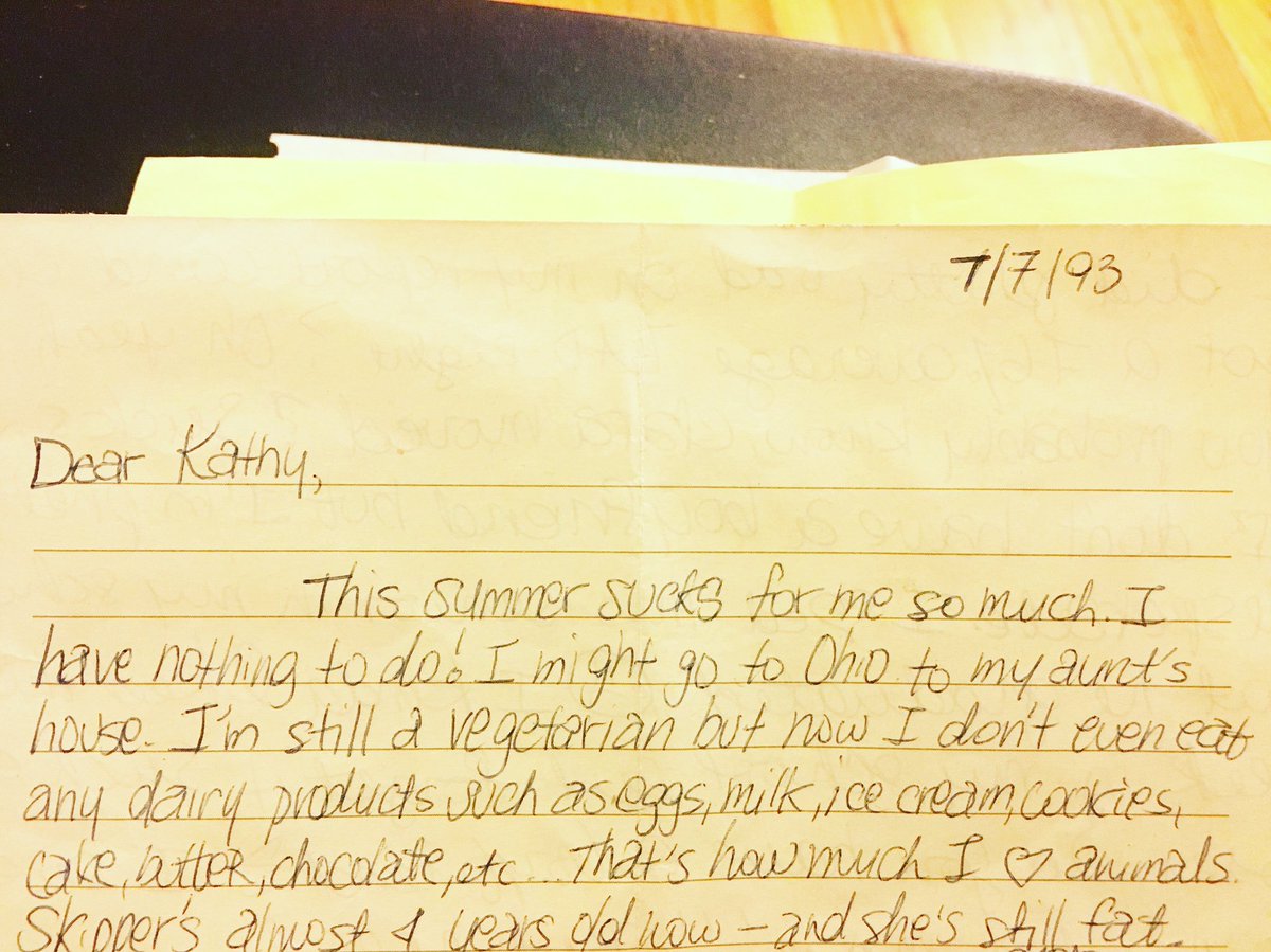 Cleaning up my the apt and found this letter I wrote to my friend when I was 15 ... awesome, ha. (Kathy saved it for 2 decades, thought I’d like it and gave it to me a few years ago) #teenactivist #veganfortheanimals