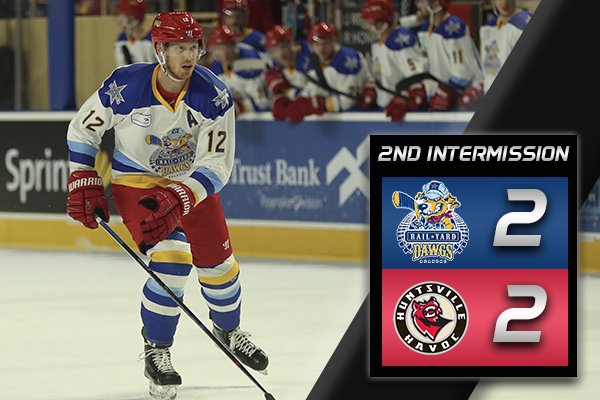 RailYardDawgs's tweet photo. The second period has come and gone.

AFTER TWO: Roanoke 2, Huntsville 2

Colin Murray and Daniel Vernace the Dawgs goals. 24 saves on 26 shots for Brad Barone https://t.co/fqqIQB0W3L
