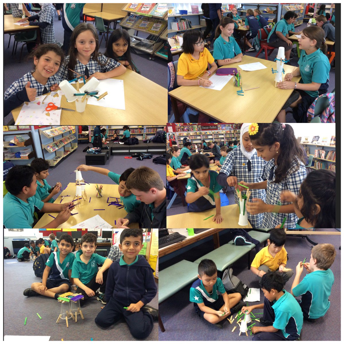 Stage 2 &amp; 3 being creative with paddlepop sticks, pegs and cups.