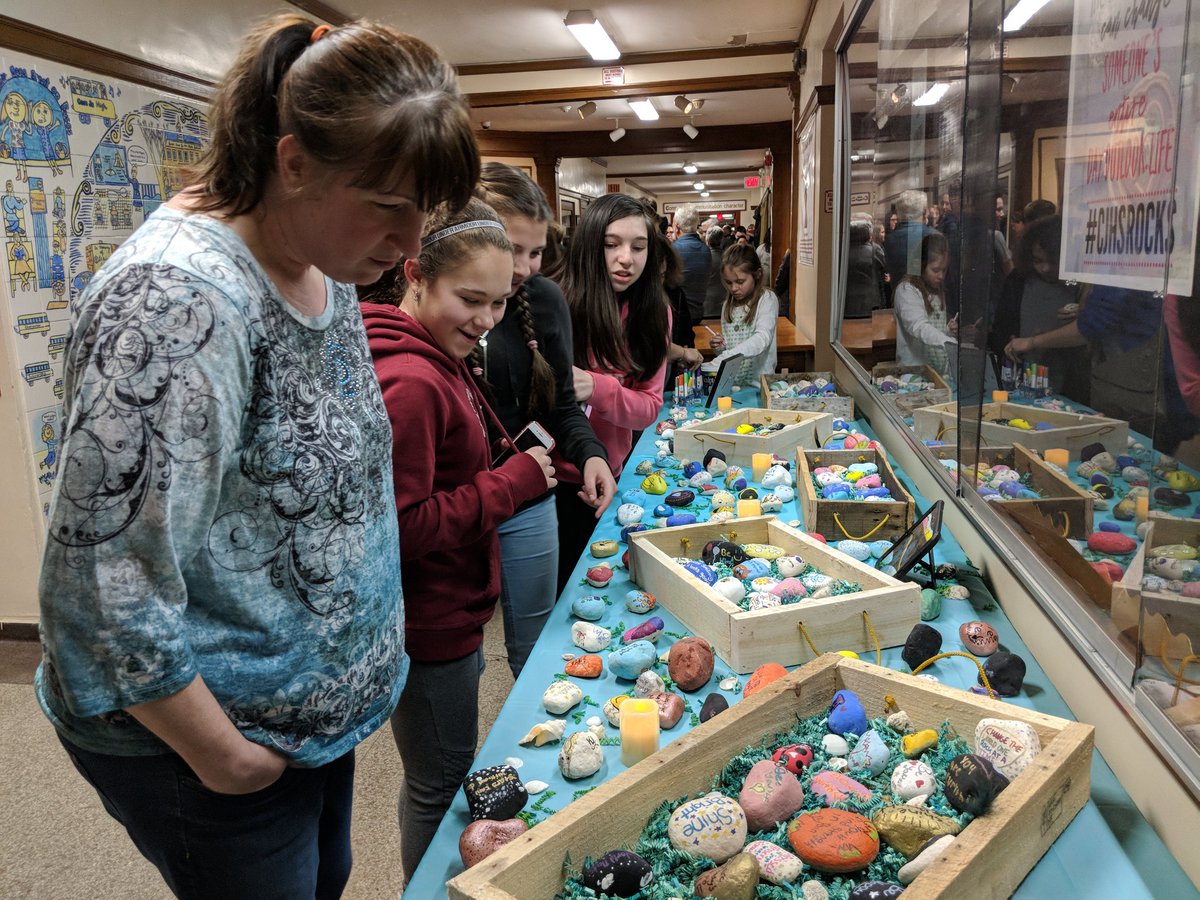 JCJHSArt's tweet photo. So much kindness shared at the 13th Annual Variety Show and Art Exhibit! Thank you for participating in the JCJHS Kindness Rocks Project.#CJHSRocks @casejrhigh https://t.co/gKb89PHvo2