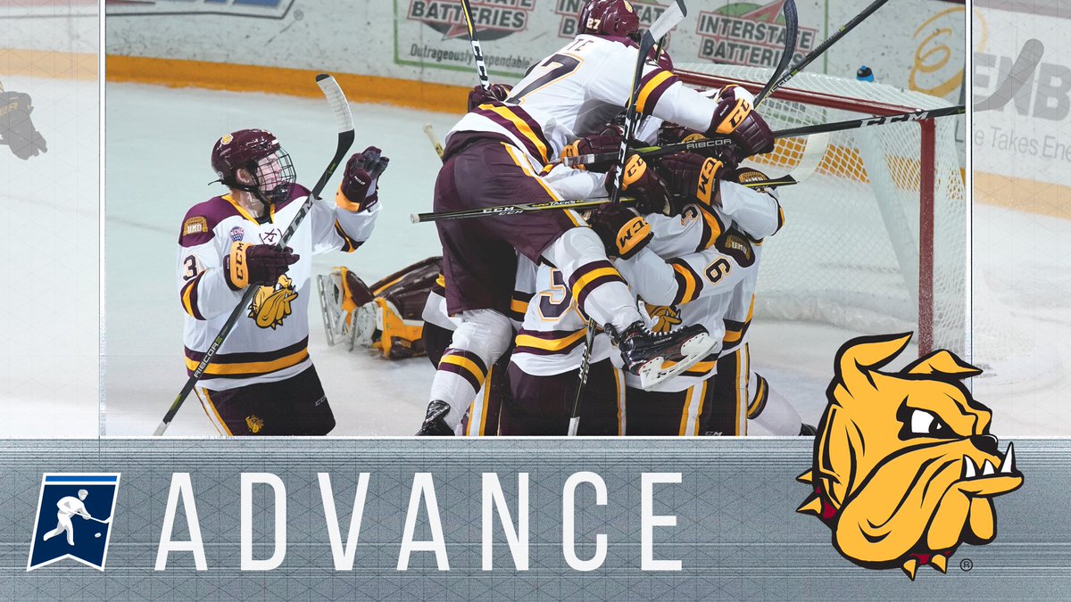 NCAAIceHockey's tweet photo. ONWARD!
Minnesota Duluth scores 2:28 into OT to defeat Minnesota State, 3-2. They advance to play Air Force in the regional final tomorrow night in Sioux Falls. https://t.co/FEYXHvnGGg