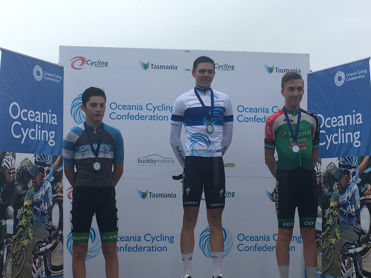 OceaniaCycling's tweet photo. #OceaniaRoad Under 19 men’s podium. Gold Carter Turnbull (AUS), Silver Josh Lane (NZL) and bronze Samuel Cook (NZL). @CyclingAus @CyclingNZL https://t.co/wsXC898QO6