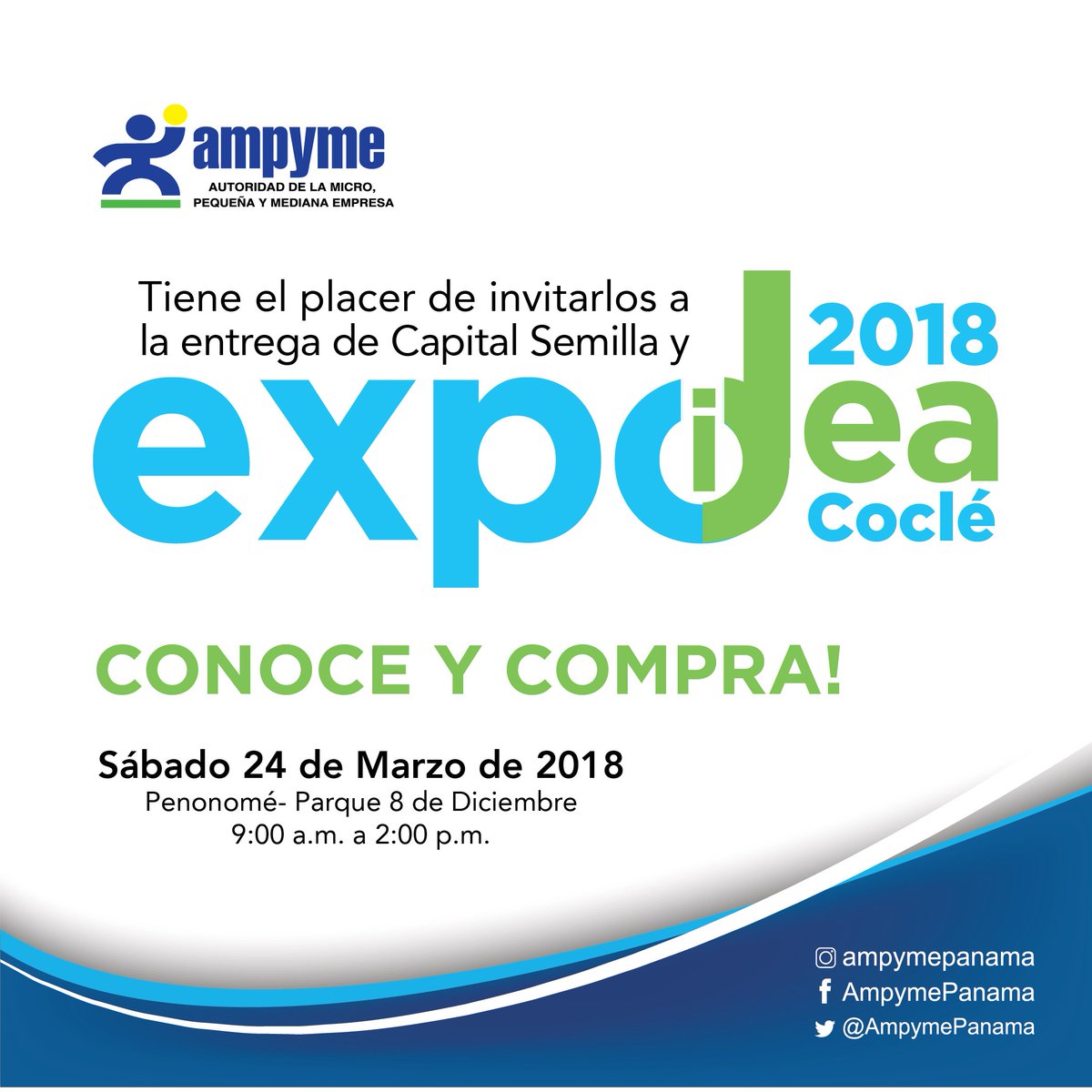 AmpymePanama's tweet photo. Mañana, te esperamos en el Parque 8 de Diciembre, en Penonomé, donde muchos emprendedores capacitados con nuestros programas estarán a partir de las 9:00a.m. comercializando sus productos, en la #ExpoIdeas #Apoyalonuestro https://t.co/QhDJWnmIix