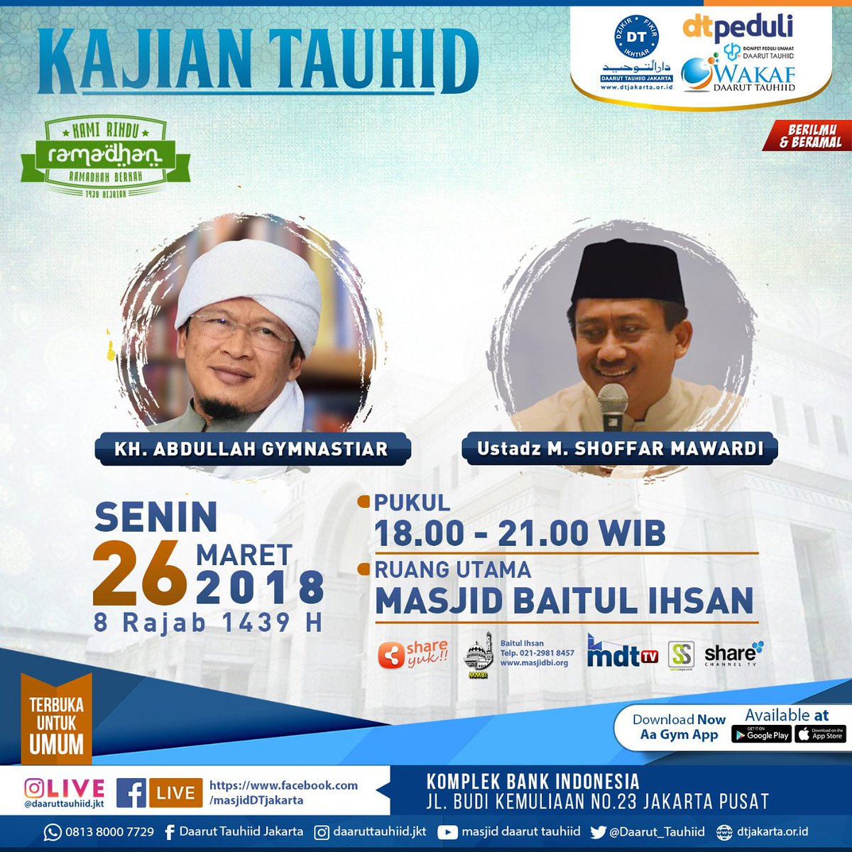 Mari hadiri kajian Tauhiid di masjid Baitul Ihsan, 
Luruskan niat semoga kita bisa Istiqomah 

***