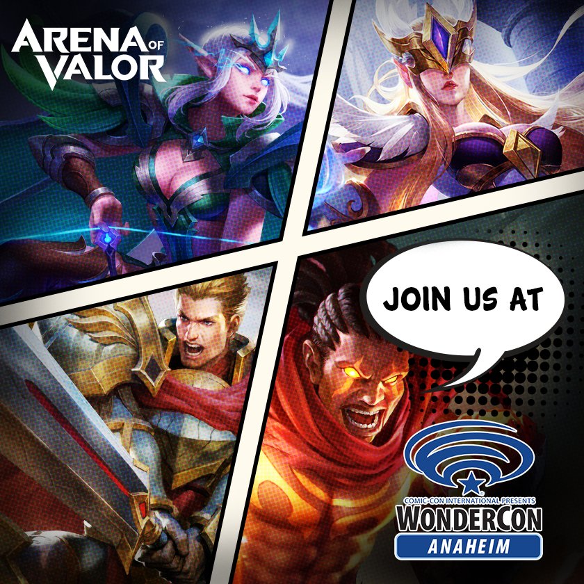 ArenaofValor's tweet photo. Join the Arena of Valor panel at WonderCon on March 25th at 11:30am! Meet the staff, ask questions, bring your phone and participate in live matches. Expect plenty of fun and a special Hero Announcement. #AoV #ArenaofValor #WCA2018 https://t.co/tETCnGPfUY https://t.co/pLJiJIjT0P