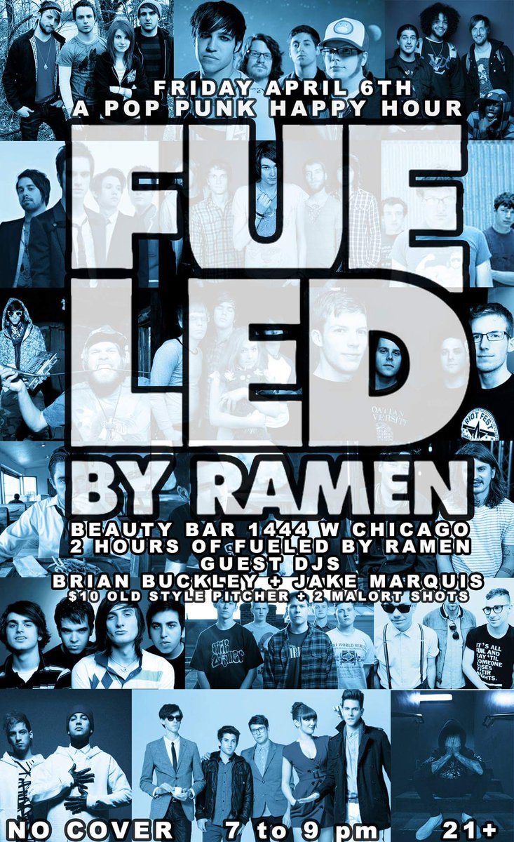 So in 2 weeks we're having a <a href="/FueledByRamen/">Fueled By Ramen</a> happy hour <a href="/BeautyBarChi/">Beauty Bar Chicago</a> 7-9pm. 21+ FREE.