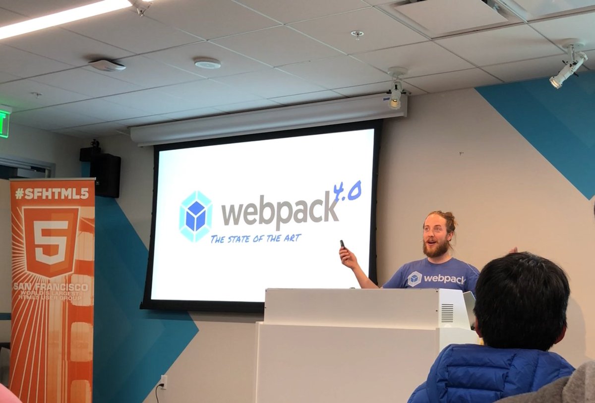 mrngoitall's tweet image. .@TheLarkInn is doing an awesome job promoting the new @webpack 4.0 tonight at #sfhtml5.