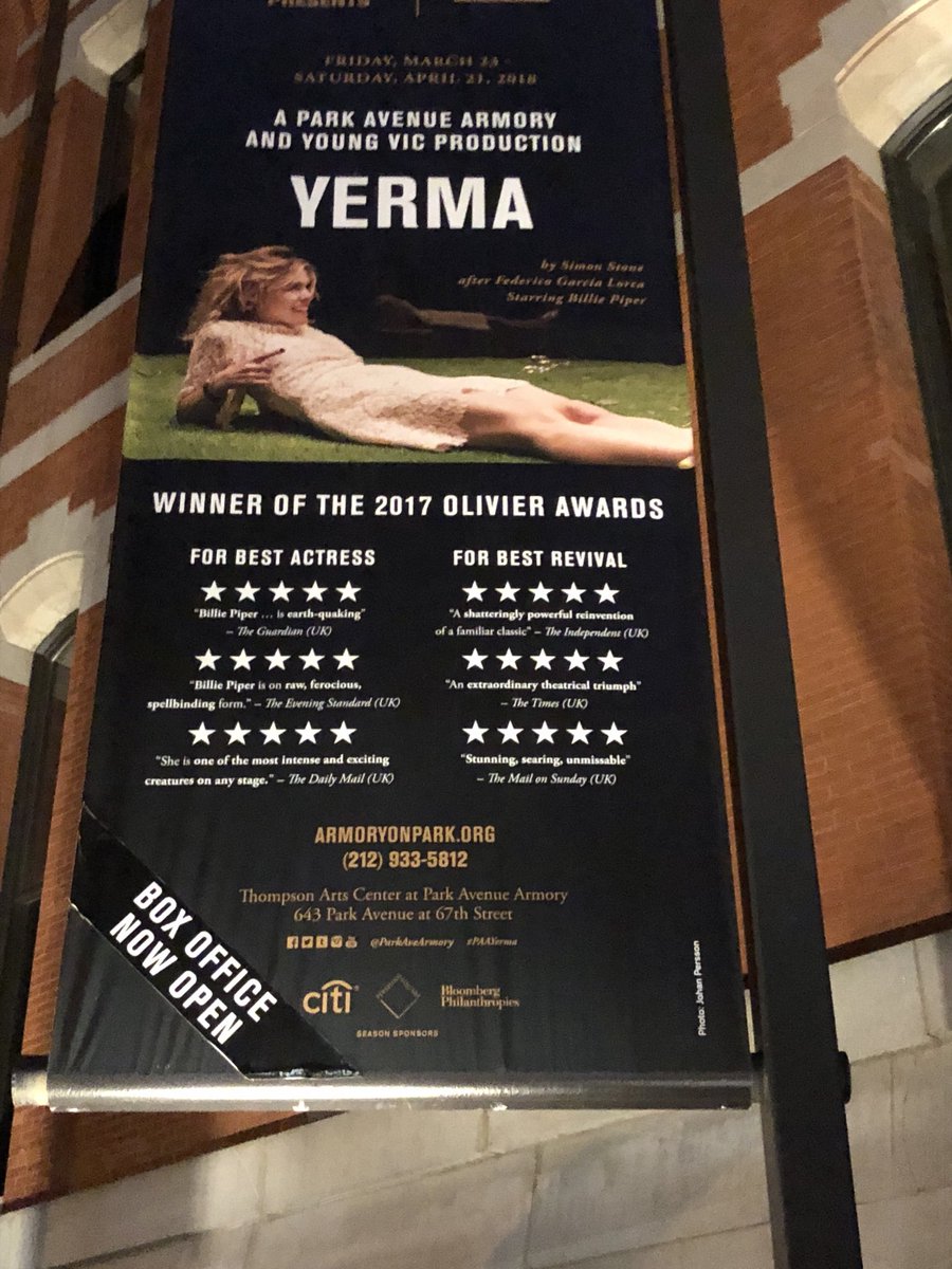 defigravt's tweet photo. Absolutely brilliant performance- @billiepiper was mesmerizing. Do yourself a favor and go see Yerma @ParkAveArmory https://t.co/C9bBVkojJr