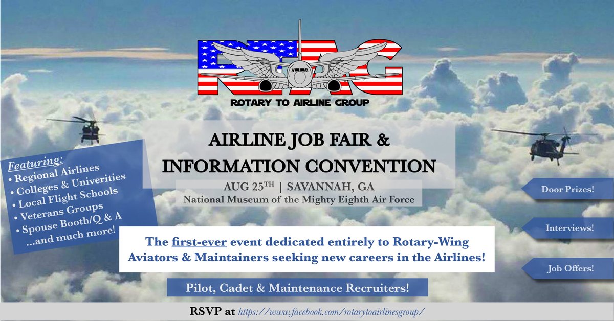 Calling all Helicopter Pilots (Military &amp; Civilian), Maintainers, and those interested in Airline Cadet Programs!
We are proud to announce our debut RTAG Convention in Savannah, GA on Saturday, August 25th. Come talk to regionals, RTP-friendly flight schools, colleges, and more!